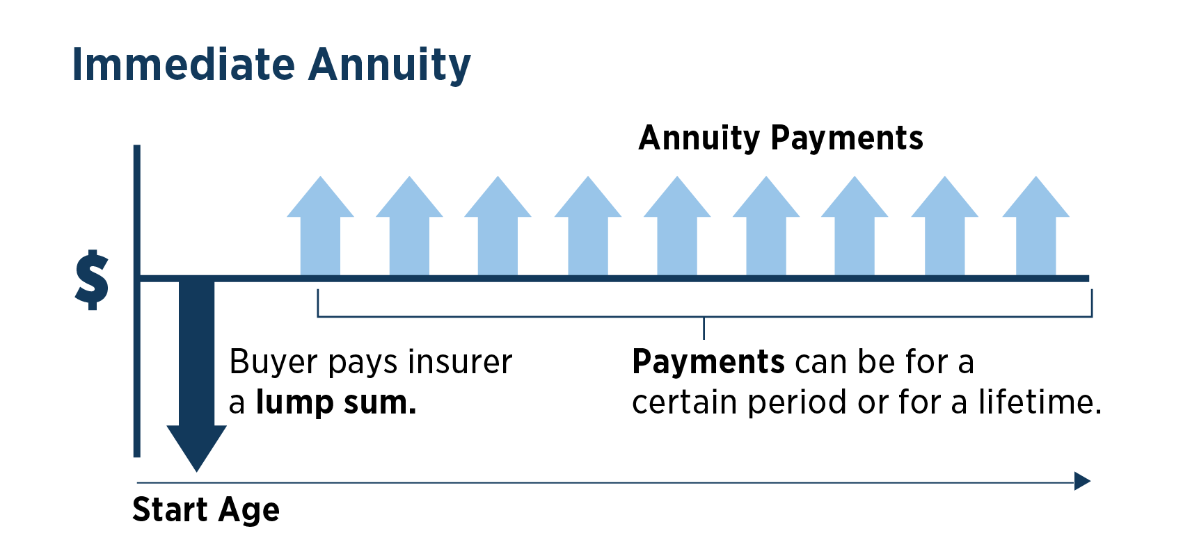 Money flows into and out of an immediate differently than a deferred annuity. With an immediate annuity, the buyer of the annuity contract pays a lump sum of money to the annuity issuer, usually an insurance company. Then, within a very short time, the insurer begins making payments to the annuity owner, or annuitant, over a certain period of time, or for a lifetime.
