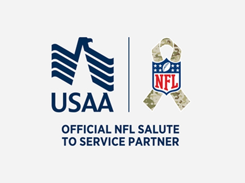 USAA and NFL Salute to Service logo lock up with “Official NFL Salute to Service Partner” below